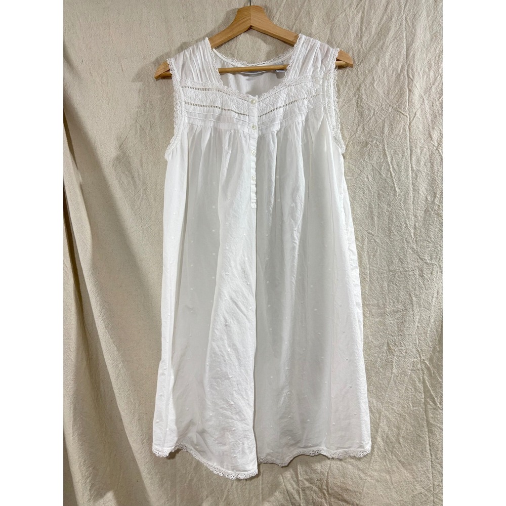 Vintage 90s White Cotton Nightgown Lace Victorian Cottagecore Jane Austen Med